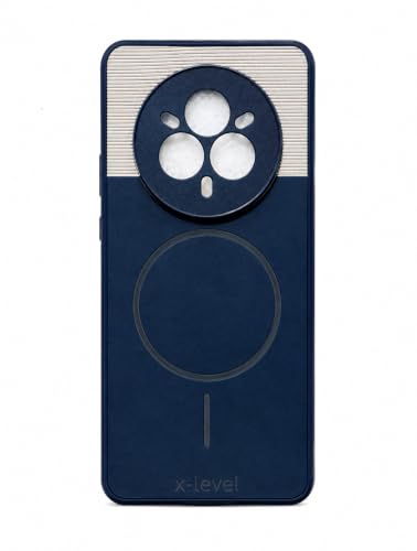 Image of Bintage Dual-Leather Mac Safe Design Phone Case| Soft Touch Finish | Full Camera Protectection Back Cover Compatible for Realme RMX5056 / 14 Pro 5G - Blue & White