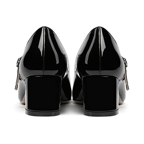 MERRORI Women's Block Pointed Toe Solid Buckle Adjustable Strap Patent Chunky Low Heel Pumps Shoes 2 Inch4