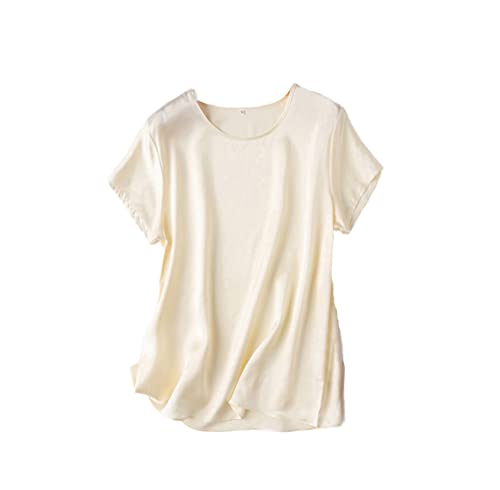 T-shirt soie véritable femme beige XL : le luxe intemporel d'un haut col rond d'été