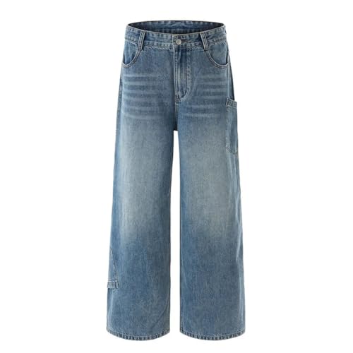 Men's Simple New Denim Pants, Solid Color Washed, Reverse Pocket Casual Straight Leg Loose Jeans