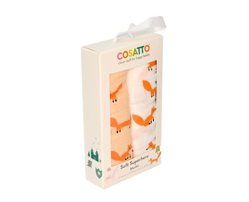 CosattoMuslin Cloths for Baby - Muslin Duo - Newborn Essentials - Baby Swaddle - Burping - Baby Muslins Pack - Baby Essentials - Gifts - Mr Fox
