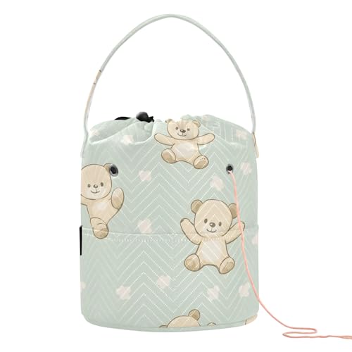 Yarn Storage Bag Small Crochet Bag Knitting Bag Organizer Bear Light Green Yarn Bags for Crocheting Basket