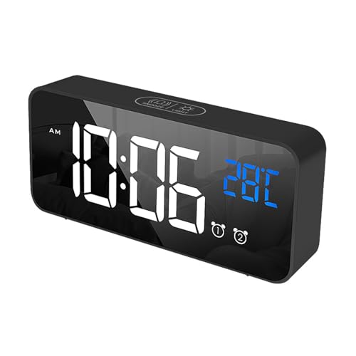 WEYIMVTO Reloj Despertador Digital LED Despertador silencioso de Noche con función de Memoria y Carga USB, Moderno Reloj de Pared for Dormitorio, Sala de Estar y Oficina.(Black,English)