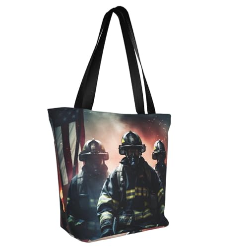 Firefighter USA Flag Print Comfortable Shoulder Bag Summer HandbagTravel Beach Work Daily Use Versatile Carry2