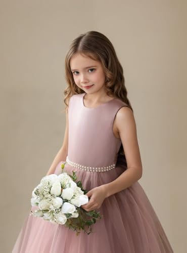 Satin Flower Girl Dress for Wedding Tulle First Communion Dresses Bow-Knot Girls Princess Pageant Gown3