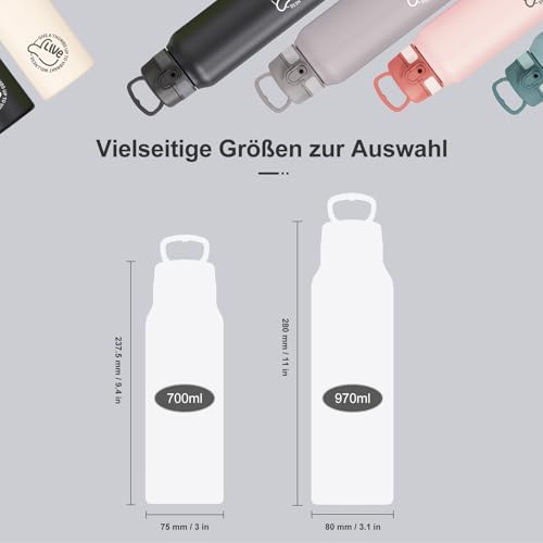 UZSPACE Edelstahl Trinkflasche 1l (970ml), Isolierte Thermosflasche mit 1-Klick-Öffnung, 100% Auslaufsicher, Sport Wasserflasche für Wandern Sport Fitness Gym Outdoor, Schwarz