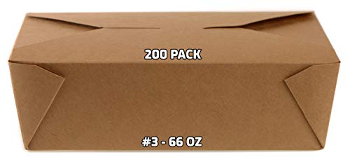 EcoQuality [200 PACK Take Out Food Containers 66 oz Kraft Brown Paper Box Microwaveable Leak and Grease Resistant - To Go Containers for Restaurant, Catering, Food Truck - Recyclable Lunch Box #3