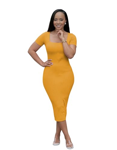 Image of TOPSRANI Women Sexy Midi Dress Bodycon Casual Sleeveless Basic Ruched Tank Summer Club Party Dresses