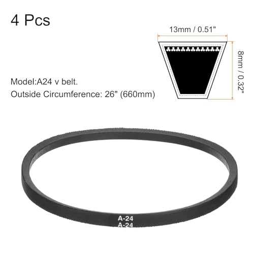 Image of uxcell 4pcs A24 or 4L260 Classic Wrapped Rubber V-Belt, 24 inch(610mm) Inside Circumference, A Profile V Belt