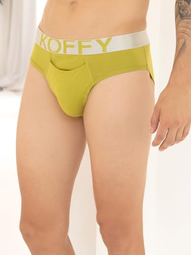 Image of KOFFY Men's Premium Cotton Lycra Brief with Minus Cutting Pouch| Silver Metallic Elastic| 4 Way Stretch| Wrinkle Free| Pack of 1