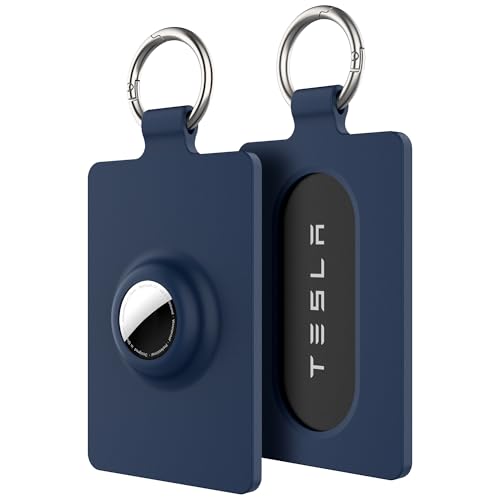 Image of Card Holder for Tesla Keycard with AirTag Slot, Soft Silicone Key Card Protective Case Cover for Tesla Model 3 Y S X Cybertruck,Key Holder with Keychain Key Rings - 1 Pack,Blue