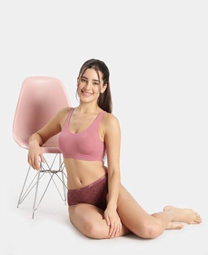 Image of Jockey 1550 Women's Super Combed Cotton Elastane Stretch Slip On Crop Top with Stay Fresh Treatment Bra
