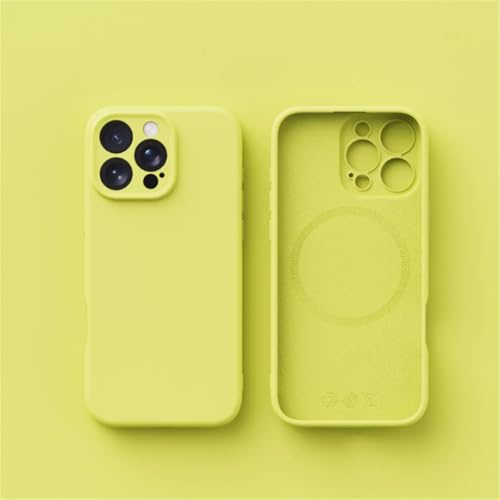 Coque silicone liquide iPhone 16 Plus jaune avec charge sans fil induction