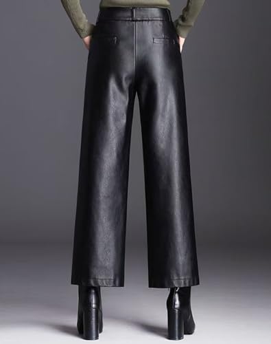 Women's Wide Leg Faux Leather Pants High Waist PU Trousers Culottes3