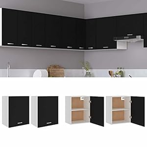 Mogou Hängeschränke 2 STK Küchenhängeschränke, Küchenschrank Hängend, Wall Cabinet, Oberschrank, Wandschrank Küche, Schwarz 50x31x60 cm Spanplatte