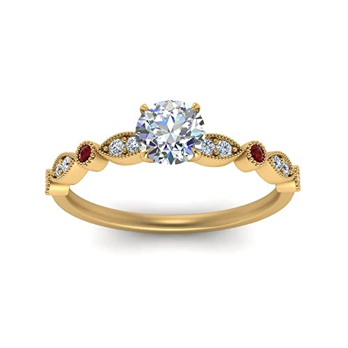 Image of Choose Your Gemstone Vintage Scalloped Diamond CZ Ring Yellow Gold Plated Round Shape Milgrain Engagement Rings Matching Jewelry Wedding Jewelry Easy to Wear Gifts US Size 4 to 12