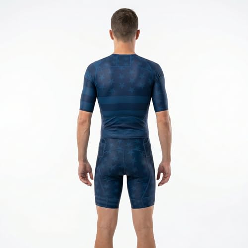 Wixen Men’s Aero Triathlon Suit – Quick Dry, Breathable Men Tri Suit with Rear Pockets Skinsuit for Swim Bike Run - Us Flag- L - Thumbnail 4