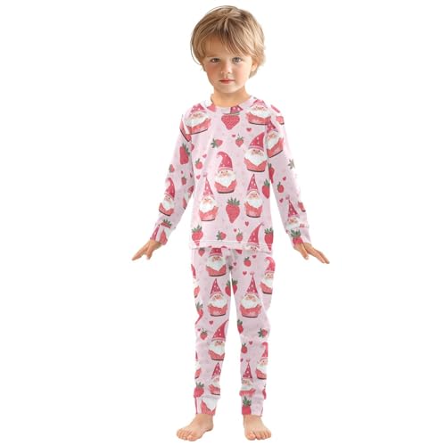 Fustylead Cute Pink Strawberry Cake and Gnomes Cotton Pajamas Long Sleeve Sleepwear Lounge Set3