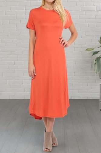 Image of iconic luxe Women's A Line Short Sleeve T Shirt Midi Dress Summer Casual