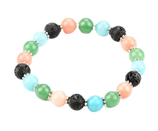GenericCharm Mix Pop Design 8mm Natural Lava Stone and Dyed Jade Bead Bracelet PB2289