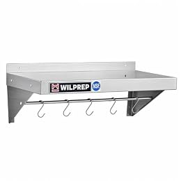 Wilprep NSF Stainless Steel Wall Mount Shelf, 12 x 24 Inch Commercial Kitchen Shelf with 10 Hooks & Brackets, 220lb Heavy Duty Metal Hanging Storage for Restaurant, Laundry Room & Garage