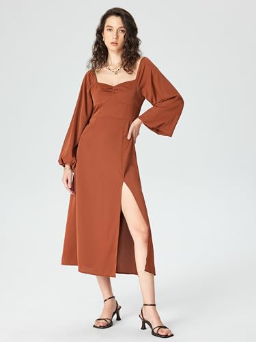 CIDER Midi Dress Ruched Long Sleeve Split Dress Women High Waist Square Neck Party Dresses Women Elegant2