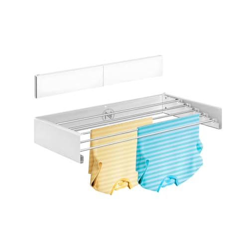 N 18.28 - Tendedero Extensible de Pared Retráctil - Tendedero Plegable de Pared para Interior o Exterior - Ahorra Espacio - Compacto - 29 kg de Capacidad - 5 Varillas - 70 cm | Color Blanco
