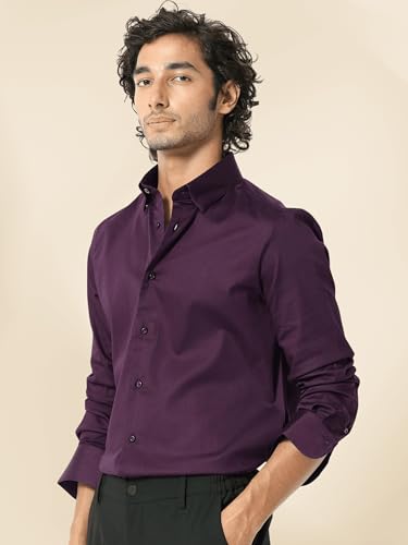Image of IndoPrimo Men's Satin Shirt with Spread Collar Neck Line Solid Pattern Full Sleeves Regular Fit Western Style and Standard Length