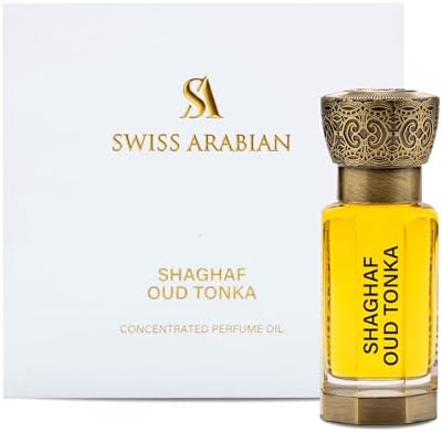 Swiss Arabian Shaghaf Oud Tonka - Arabian Perfume Oil - Vanilla Perfume for Women - Long Lasting Women's Fragrances with Almond, Rose, Amber - 0.4 oz