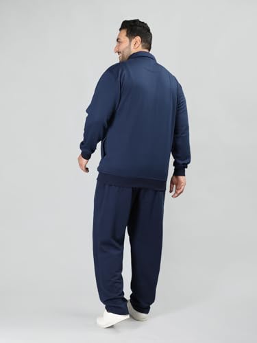 Image of CHKOKKO Mens Plus Size High Neck Winter Tracksuit Full Zip Jacket with Elastic Waist Lower Warm Soft Jogging Suit Activewear Set for Gym Running and Casual Wear NavyEcru L