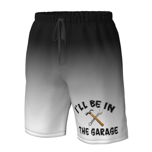I'll Be in The Garage Men's Swim Trunks Quick Dry Beach Board Shorts Swimwear Bathing Suits for Holiday Party,4