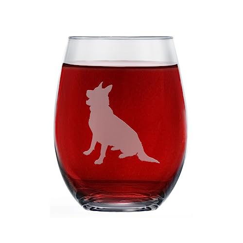 German Shepherd Stemless Wine Glass (One Glass) - Unique Gift for Dog Lovers - Hand Etched with Breed Name on Bottom