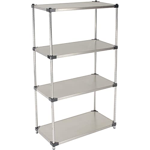 Nexel 4-Solid Shelf Shelving Unit, Stainless Steel, 18
