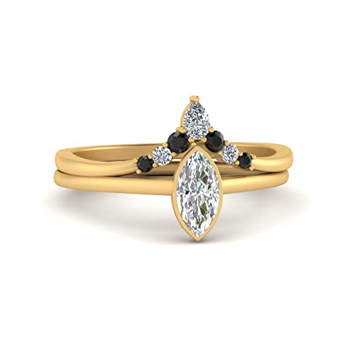 Cadeau de mariage bague marquise plaqué or jaune et son anneau courbé romantique