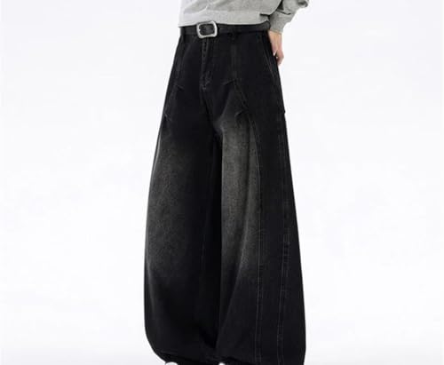 Mens Wide Leg Jeans Baggy Straight Floor Length Pleated Denim Pants Casual Streetwear Trousers2