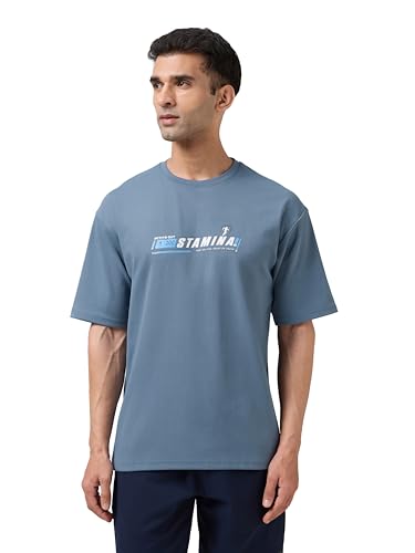 Image of TECHNOSPORT Men's Typography Printed T-Shirt ELASTOPLUS Quick Dry Slim Fit Round Neck Sports Tee for Gym Running Casual Wear UPF50+ Anti Odour
