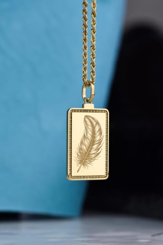 Collier pendentif rectangulaire plume argent doré idée cadeau mixte - 3