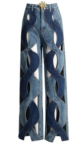Womens Casual Straight Leg High Rise Cutout Metal Buttoned Jeans Denim Pants Streetwear4