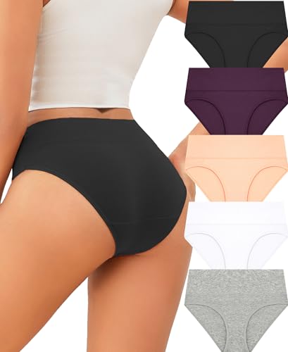 FINETOO Womens Underwear Cotton Cheeky Bikini Mid Rise Stretch Ladies Panties Soft Breathable...