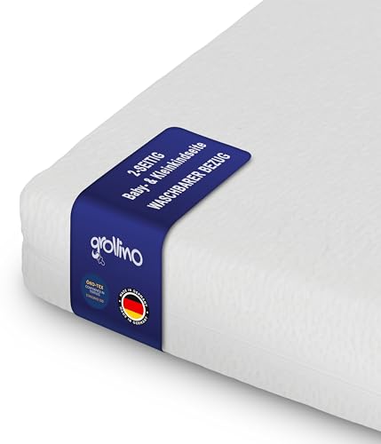 grollino® Babymatratze & Kindermatratze Duo 70x140 – ergonomisch & atmungsaktiv – wendbar mit Baby- & Kleinkindseite – Bezug abnehmbar & waschbar 60°C – hautfreundlich – Made in Germany