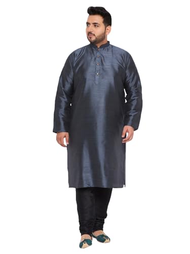 Image of Vastramay Plus Men's White Silk Blend Kurta Pyjama Set VPLUSMKWH001nPBL 44 | Independence Day