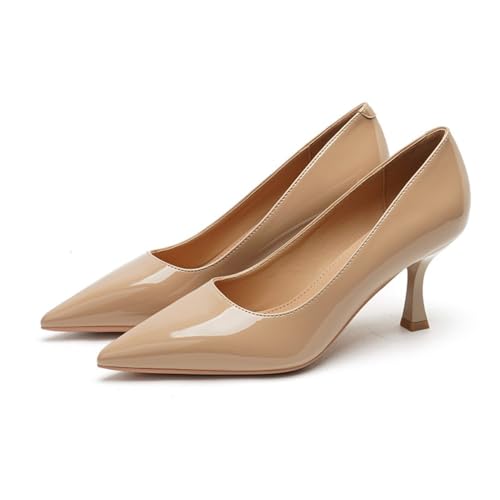 Scarpe Sexy da Donna con Tacco Alto in Vernice Punta Affusolata Eleganti e Chiuse perfette per Feste Matrimoni Lavoro e per Andare a Scuola. Marrone 37