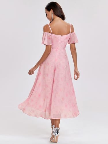 Image of Ever-Pretty Women's Summer Cold Shoulder Hi-Lo Asymmetrical Hem Flowy Chiffon Short Wedding Guest Dress 02103