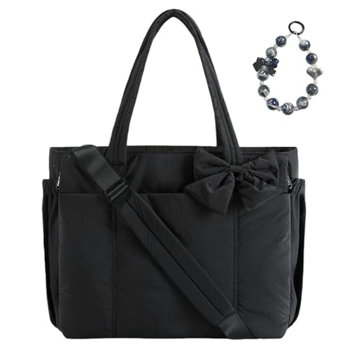 Crush Bow Tote Bag, 26L Large Lightweight Tote with Pockets, Commuter Travel Shoulder Bag for Women, Foldable Work