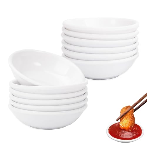 PET Bols à Sauces, 12 Pièces Rond Plats Sauce Soja, 7,2 x 1,9cm Réutilisable Mini Bols à Trempette Sushi, Plats à Dessert, Rond Coupelles à Trempette, pour...