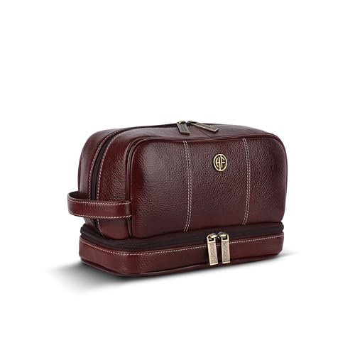 Hammonds Flycatcher Genuine Leather Toiletry Bag for Men and Women Cosmetic Organizer Bag, Travel Organizer Pouch, Shaving Kit Bag, Toiletry Pouch for Men with Multiple Pockets - Brown