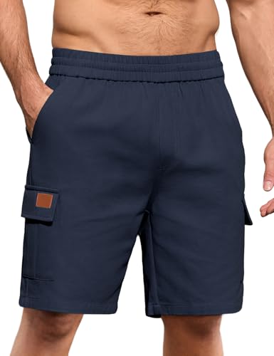 Voqeen Pantalones Cortos Hombre Bermudas Cargo De Algodón para Verano Y Actividades Al Aire Libre Cintura Elástica Cordón Ajustable Shorts Clásicos Tipo Chino Elásticos para Trabajar con 6 Bolsillos