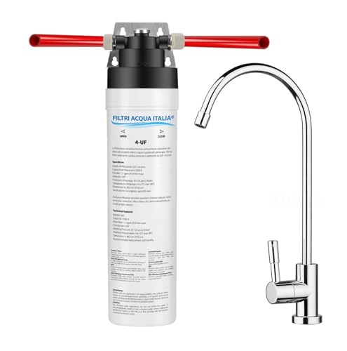 Kit Depuratore Acqua Domestico 4-UF con Rubinetto Dedicato, Depuratore Sottolavello a 4 Stadi di Ultrafiltrazione da 0.01 Micron, Innovativo e Certificato. Rimuove Cloro, Sedimenti, Sporcizia.