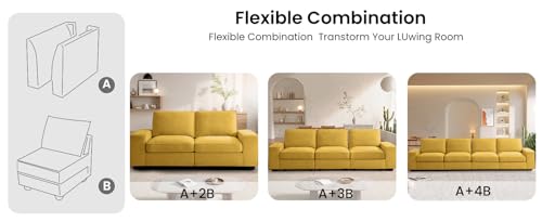 Image of TEKAMON Middle Seat with Storage, Modular Sofa Couch, Yellow