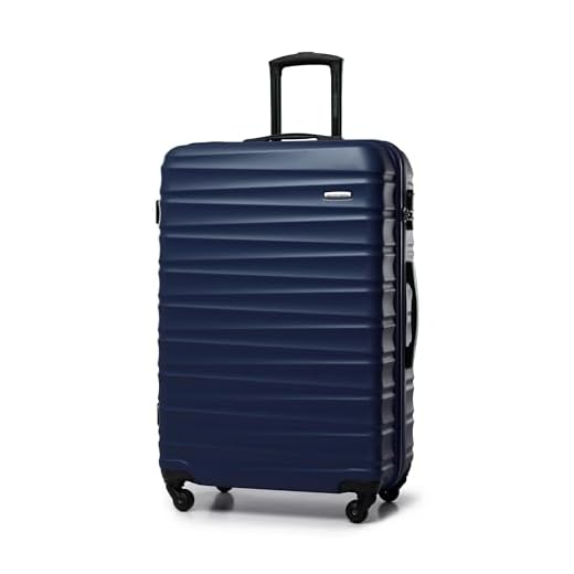 WITTCHEN Valise Grande Taille Valise de Voyage Valise à roulettes Coque Rigide en ABS avec 4 roulettes Spinner Serrure à Combinaison Poignée télescopique Groove Line Taille XL Bleu Marine